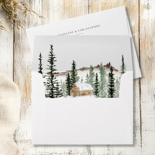 Rustic Winter Pine Cabin Wedding Envelope