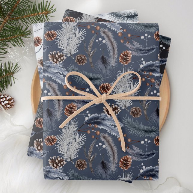 Rustic Winter Pine Cones Spruce Leaves Branch Wrapping Paper Sheet (Creator Uploaded)