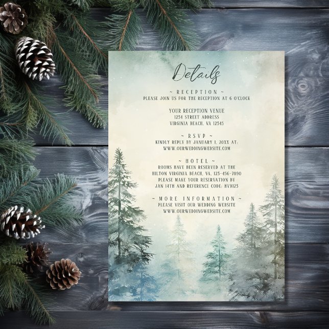 Rustic Winter Pine Forest Woodland Wedding Details Enclosure Card (Front - Rustic Winter Pine Forest Woodland Wedding Details Enclosure Card)