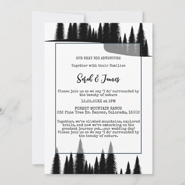 Rustic Winter Pine Tree Forest Outdoor Wedding Art Invitation (Front)