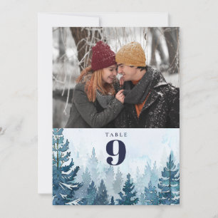 Rustic Winter Pine Tree Forest Photo Table Number