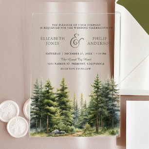 Rustic Winter Pine Trees Forest Wedding Acrylic Invitations