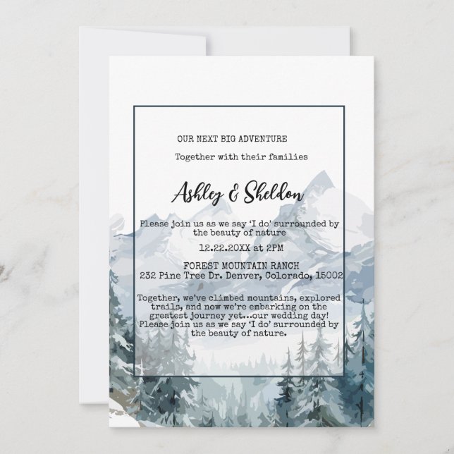 Rustic Winter Pine Trees Mountain Outdoor Wedding  Invitation (Front)