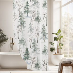 Rustic Winter Pine Trees pattern Shower Curtain