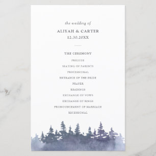 Rustic Winter Pine Trees Wedding Program