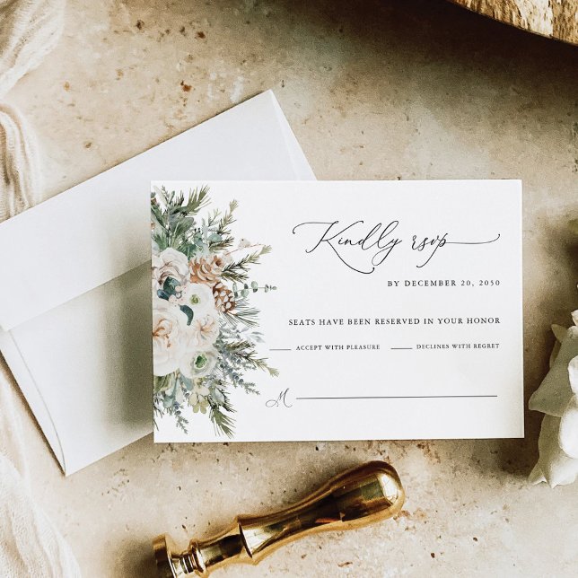 Rustic Winter Pinecone Wedding RSVP Card (Creator Uploaded)