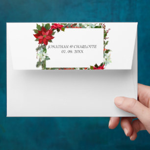 Rustic Winter Poinsettia Red Christmas Wedding Envelope