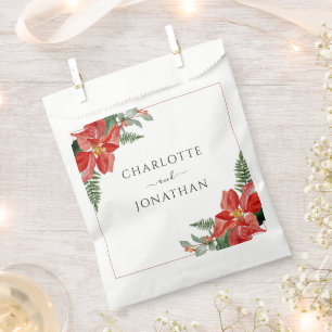 Rustic Winter Poinsettia Red Christmas Wedding Favour Bags
