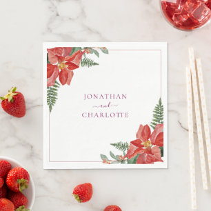 Rustic Winter Poinsettia Red Christmas Wedding Napkin