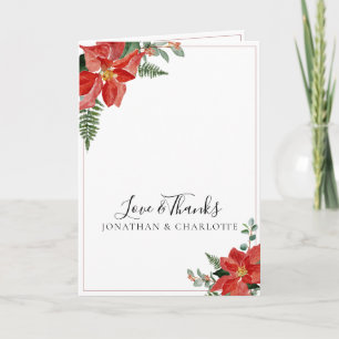 Rustic Winter Poinsettia Red Christmas Wedding Thank You Card