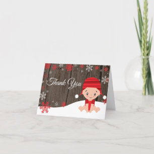 Rustic Winter Red Snowflake Baby Thank You Card