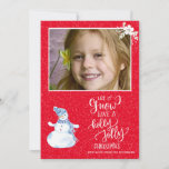 Rustic winter red white chalkboard snowman photo holiday card<br><div class="desc">Rustic modern Let it Snow Have a Holly Jolly Christmas white calligraphy handwritten script lettering winter family photo card on hot light red background, falling snow overlay and watercolor snowman. Personalise it with your photo (horizontal orientated) and your text on front and back! -------- Please note that the red background...</div>