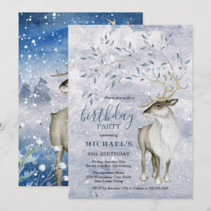 Rustic Winter Reindeer Birthday Party Invitation