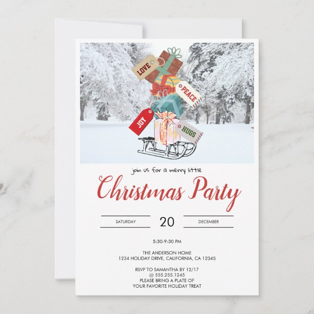 Rustic Winter Sled Snow Christmas Party Invitation (Front)