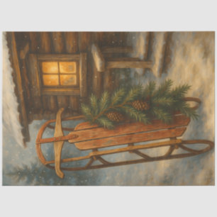 Rustic Winter Sleigh Cabin Decoupage Tissue Paper