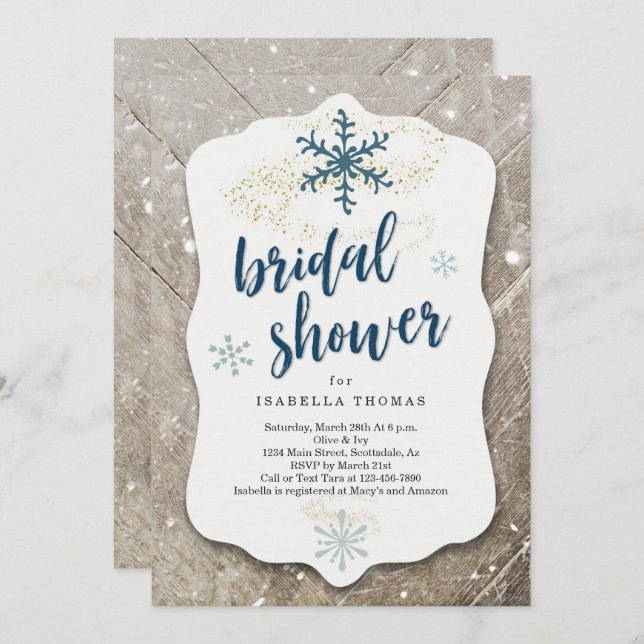 Rustic Winter Snow Bridal Shower Invitation (Front/Back)