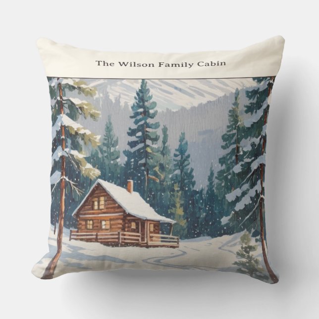 Rustic Winter Snow Family Country Cabin Christmas Cushion (Front)