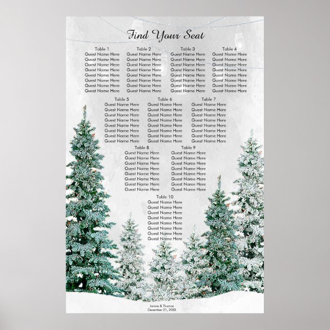 rustic winter snow scene wedding seating chart (Front)