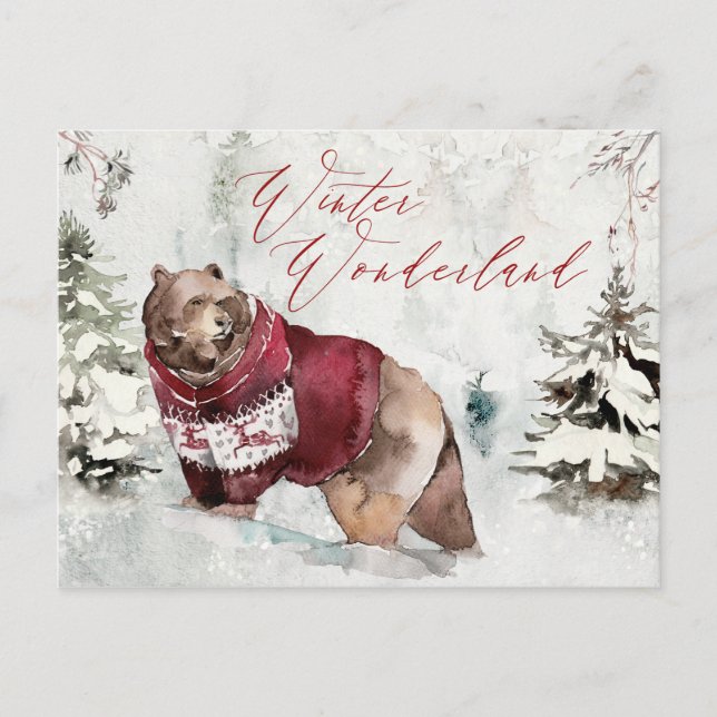 Rustic Winter Snow Scene with Wild Bear Postcard (Front)
