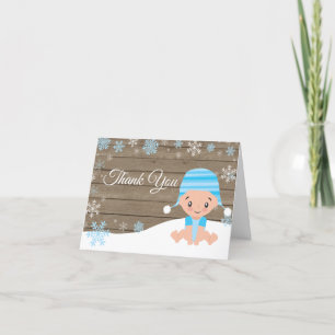 Rustic Winter Snowflake Baby Boy Blue Thank You Card
