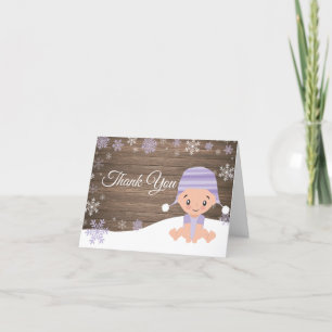 Rustic Winter Snowflake Baby Purple Thank You Card
