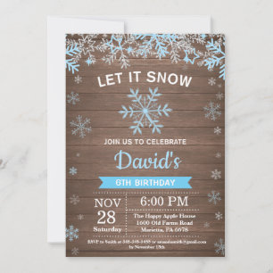 Rustic Winter Snowflake Blue Silver Boy Birthday Invitation