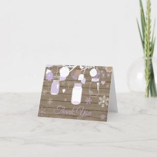 Rustic Winter Snowflake Mason Jar Purple Thank You Card