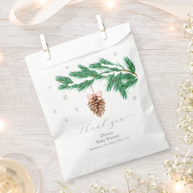 Rustic Winter Snowflake Pine cone Baby Shower  Favour Bags (Clipped)