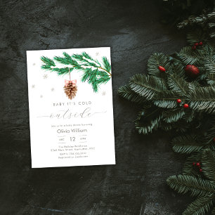 Rustic Winter Snowflake Pine cone Baby Shower Invitation