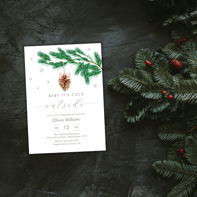 Rustic Winter Snowflake Pine cone Baby Shower Invitation (Rustic Winter Snowflake Pine cone Baby Shower Invitation)