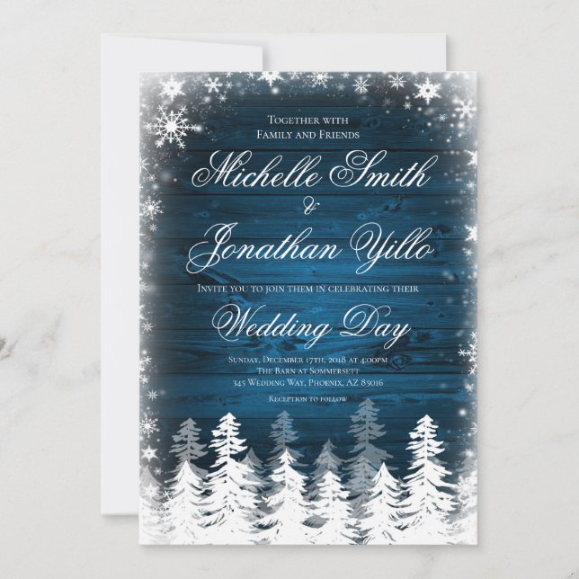 Rustic Winter Snowflake Wedding Invitation (Front)
