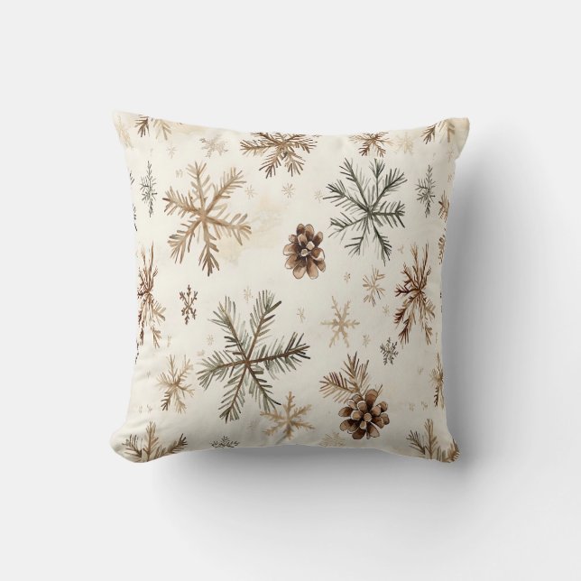 Rustic winter snowflakes and pinecones cushion (Front)