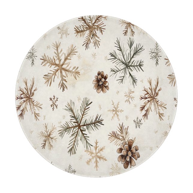 Rustic winter snowflakes and pinecones cutting board (Front)
