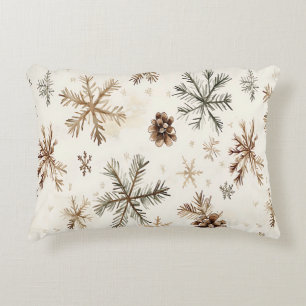 Rustic winter snowflakes and pinecones decorative cushion