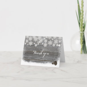 Rustic Winter Snowflakes & Pinecone Thank You Card