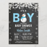 Rustic Winter Snowman Boy Baby Shower Invitation<br><div class="desc">Rustic Winter Snowman Boy Baby Shower Invitation. White Snowflake. Baby its cold outside Baby Shower invitation. Boy Baby Shower Invitation. Winter Holiday Baby Shower Invite. Chalkboard Background. Black and White. For further customisation,  please click the "Customise it" button and use our design tool to modify this template.</div>