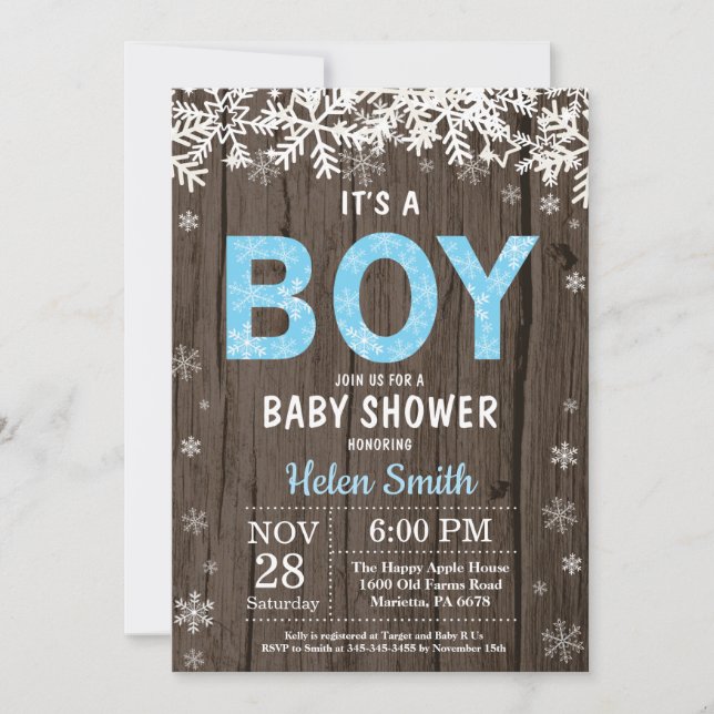 Rustic Winter Snowman Boy Baby Shower Invitation (Front)