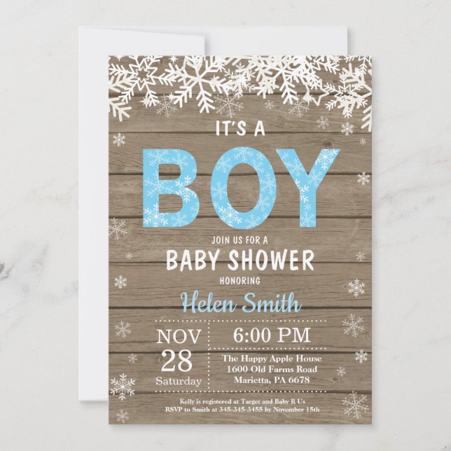 Rustic Winter Snowman Boy Baby Shower Invitation (Front)