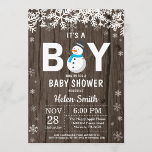 Rustic Winter Snowman Boy Baby Shower Invitation