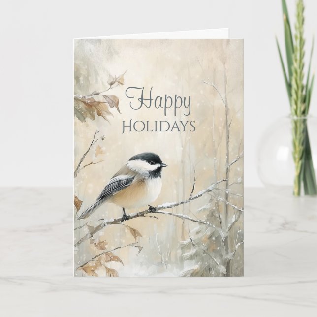 Rustic Winter Sparrow Bird Holiday  Card (Front)