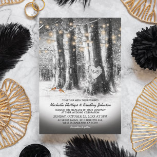 Rustic Winter Tree & String Lights Wedding Invitation