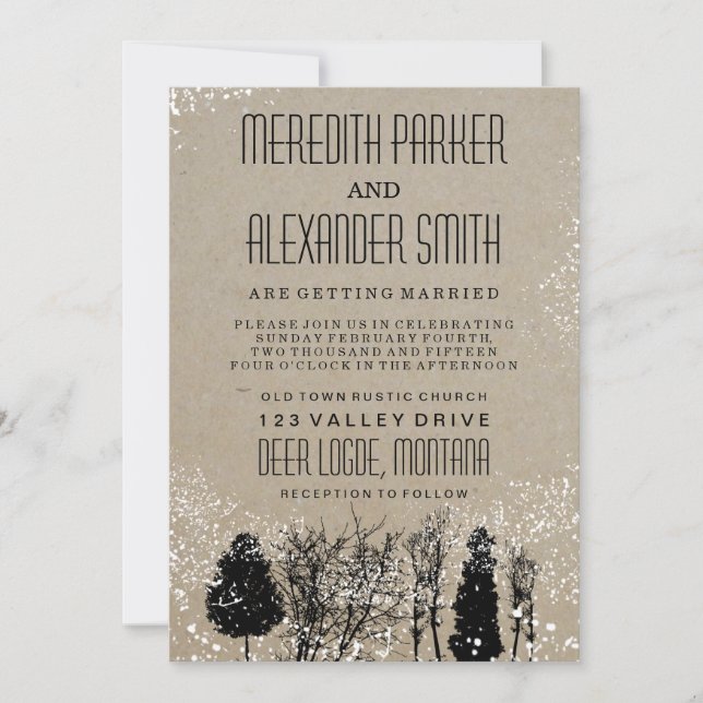 RUSTIC WINTER TREE WEDDING INVITATION (Front)