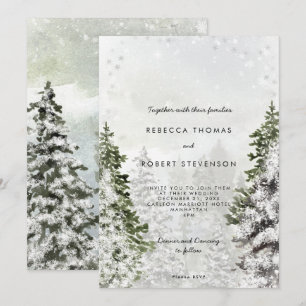 rustic winter trees holiday wedding invitation
