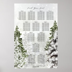 rustic winter trees snow wedding seating chart