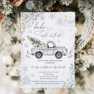 Rustic Winter Truck Snowflake Baby Shower Invitation