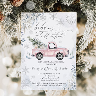 Rustic Winter Truck Snowflake Baby Shower Invitation