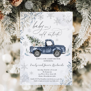 Rustic Winter Truck Snowflake Baby Shower Invitation