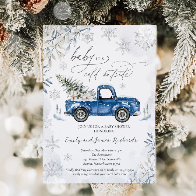 Rustic Winter Truck Snowflake Baby Shower Invitation (Creator Uploaded)
