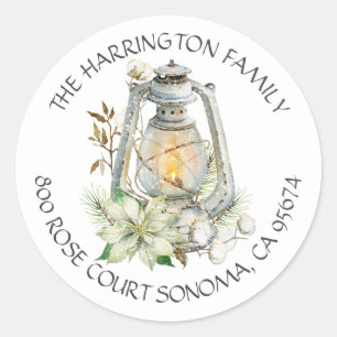 Rustic Winter Watercolor Lantern Christmas Classic Round Sticker