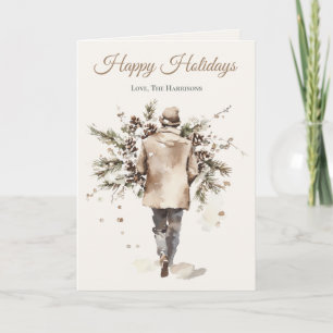 Rustic Winter Watercolor Woodland Christmas Holiday Card